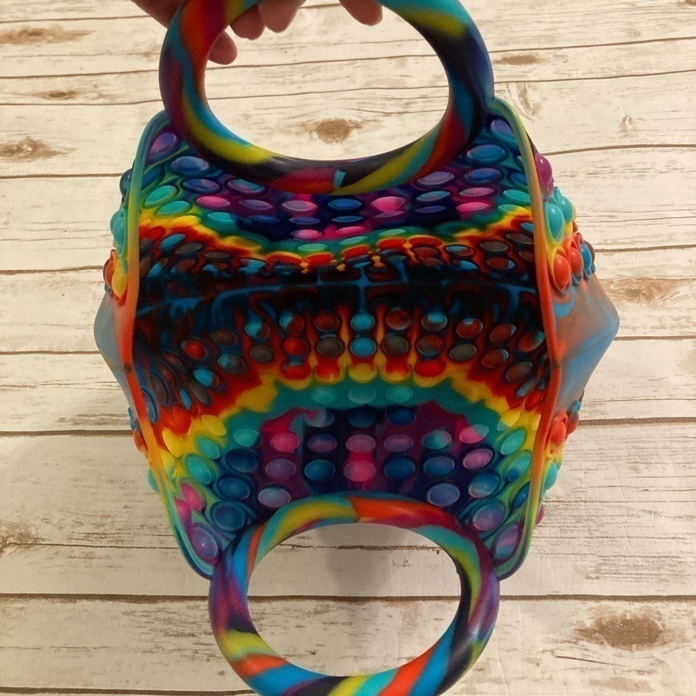 Women’s Rainbow Pop It Silicone Jelly Satchel Purse Handbag Double Top Handle - Picture 6 of 12
